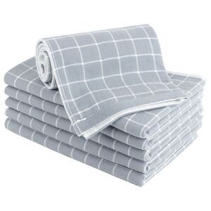 6pcs 100% Cotton Kitchen Towel Dish Towels Cleaning Drying Gray